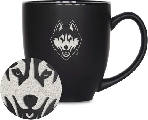 Miniatura 47 de Rico Industries - Taza de cerámica mate negra con grabado láser estándar de 15oz para NCAA (escuelas T & U) - Para bebidas calientes o frías