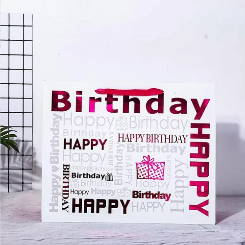 Miniatura 6 de JWSCYSY Bolsa de regalo grande de color blanco y rojo rosa con papel de seda, bolsa de regalo de feliz cumpleaños para niñas y mujeres, 12.6 x 10.25