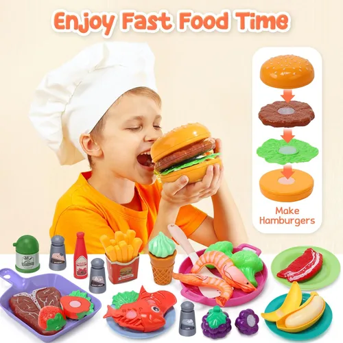 Miniatura 4 de CUTE STONE - Accesorios de juguete para cocina infantil, juego de cocina de imitación para niños pequeños con juguetes de ollas y sartenes