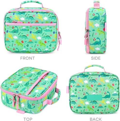 Miniatura 6 de mibasies Lonchera para niñas pequeñas, bolsa de almuerzo aislada y reutilizable para la escuela, bosque de dinosaurios verde claro Forset