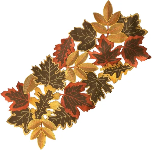 Anxingo Camino de mesa bordado de hojas de otoño, hojas de arce de color café, 16 x 36 pulgadas, para decoración de Acción de Gracias y cosecha de
