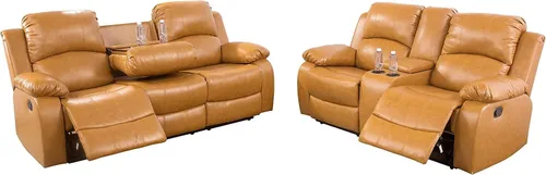 Miniatura 22 de Juego de muebles de sala de estar de cuero reconstituido con sofá reclinable, juego de sofá reclinable, silla de dos cuerpos, juegos de muebles