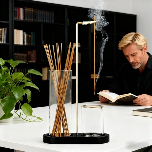 Miniatura 4 de Soporte de incienso de vidrio, soporte para quemador de incienso con almacenamiento, soporte de incienso para colgar boca abajo para palos