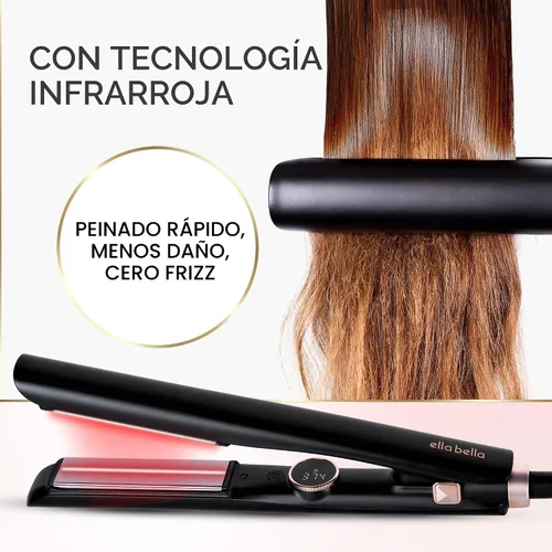 Miniatura 4 de ELLA BELLA® Alisador de cabello delgado con tecnología infrarroja Alisado y rizado 2 en 1 10 ajustes de temperatura Diseño portátil