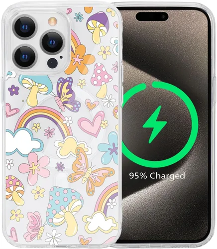 Miniatura 25 de Funda magnética de flores para iPhone 15 [compatible con MagSafe] Bonito patrón floral transparente a prueba de golpes