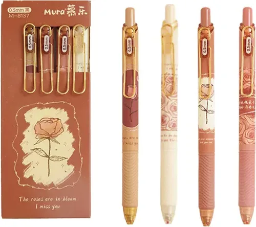 Miniatura 10 de MOZXIRZ 4 piezas de bolígrafos de gel retráctiles con flores, tinta negra, 0.5mm, para niñas/mujeres, lindos, estéticos, bolígrafos para Flor-1