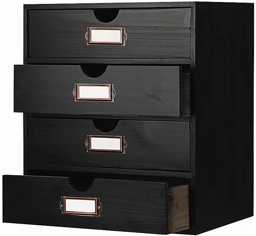 Miniatura 14 de Caja de almacenamiento de madera, organizador de escritorio rústico con 3 cajones, accesorios de escritorio de oficina, estante grande