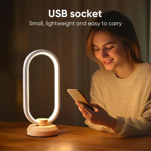 Miniatura 3 de LONRISWAY Lámpara de escritorio moderna lámpara de mesa de madera LED, luz de noche de noche de noche, iluminación LED regulable, decoración
