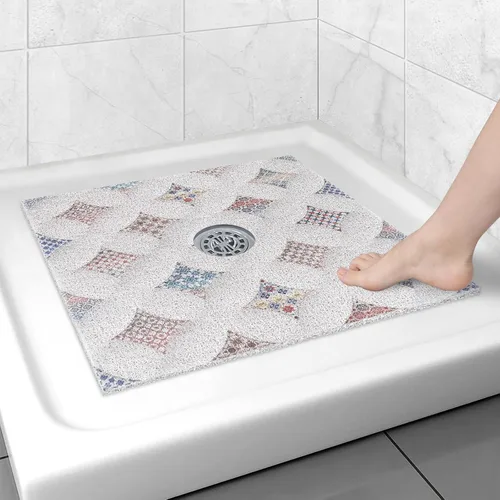 Miniatura 27 de Alfombrilla de ducha cuadrada antideslizante: 24 x 24 pulgadas para ducha interior con orificio de drenaje en el medio, tapete de ducha de masaje