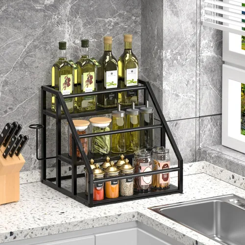 Miniatura 4 de Organizador de jarabe de café, estantes para especias, soporte para botellas de jarabe para barra de café, 3 niveles para 12 botellas, estantes
