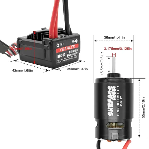 Miniatura 7 de OGRC 550 12T Motor cepillado 80A ESC Set con adaptador convertidor T-XT60 para 1/10 RC Truck Car Traxxas Slash 2WD 4 × 4 Arrma Granite Senton Typhon