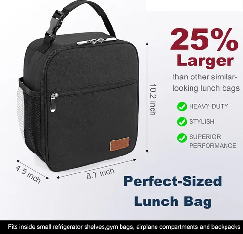 Miniatura 2 de Femuar Bolsa de almuerzo para hombres, mujeres y adultos, pequeña para oficina, trabajo, picnic, bolsa de almuerzo portátil reutilizable, color negro