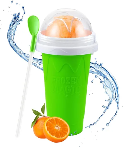 Miniatura 11 de Slushy Cup & Slushy Maker - Vaso portátil para licuados de frutas, leche y helado, doble capa de sílice con tapa y popote para niños, amigos y Rosa