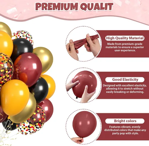 Miniatura 3 de Globos Rojos Negros Amarillos, 60pcs Globos Negros Borgoña Dorados, Globos Amarillos Granate Globos Rojos Negros Dorados con Confeti Para Cumpleaños