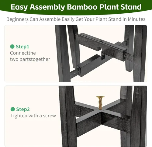 Miniatura 3 de Soporte ajustable de bambú para plantas de interior, estante moderno para flores con compatibilidad de maceta de 8 a 12 pulgadas, diseño de esquina