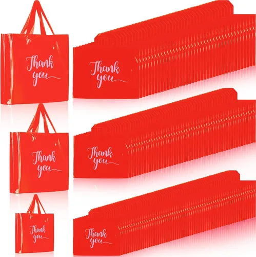 Miniatura 9 de Teling 200 bolsas de agradecimiento con asa a granel, bolsas de mercancía de agradecimiento de 3 tamaños, paquete de plástico para compras al por