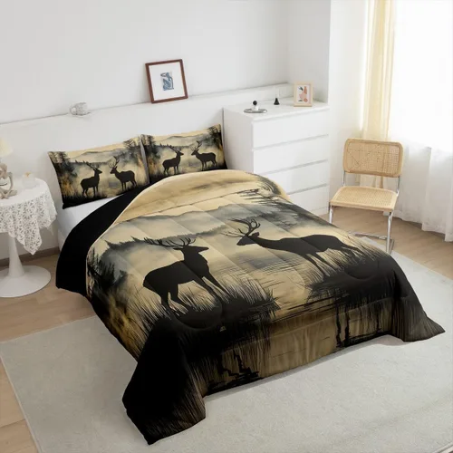 Miniatura 3 de Erosebridal Juego de edredón rústico de ciervos para niños, adolescentes y adultos, juego de ropa de cama tamaño individual con temática de caza