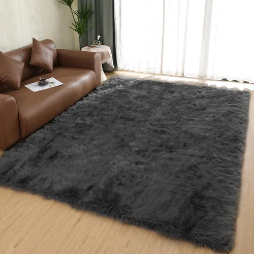Miniatura 30 de Latepis - Tapete rectangular de piel sintética tipo lana de oveja suave, esponjosa y lavable para sala de estar, dormitorio, sala de juegos o Blanco