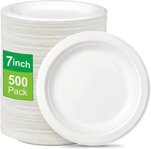 Miniatura 7 de Platos de papel pequeños, paquete de 200 platos de papel de 7 pulgadas, platos desechables para pastel de postre, platos 100% compostables hechos