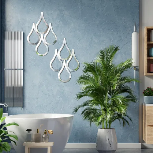 Miniatura 3 de Weysat Espejo de pared con forma de lágrima de 2 piezas para colgar en la pared, espejo decorativo de acento para el hogar, sala de estar, Plata