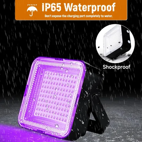 Miniatura 7 de Luz LED negra recargable de 5000 mAh, 120 LED UV, IP65 impermeable y magnética, luz ultravioleta de larga duración para fiesta de neón brillante