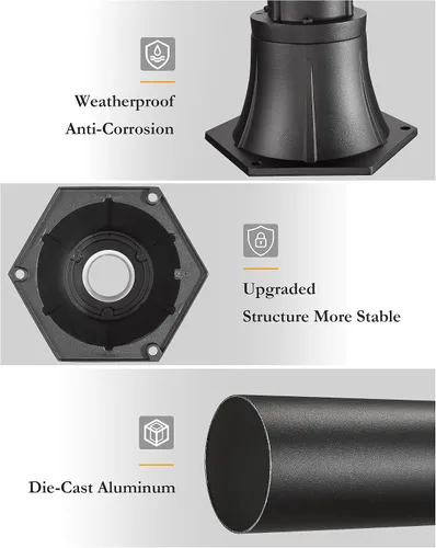Miniatura 3 de Lámpara de poste al aire libre con base, accesorios de lámpara de poste exterior HWH, poste de montaje de aluminio negro y base para camino