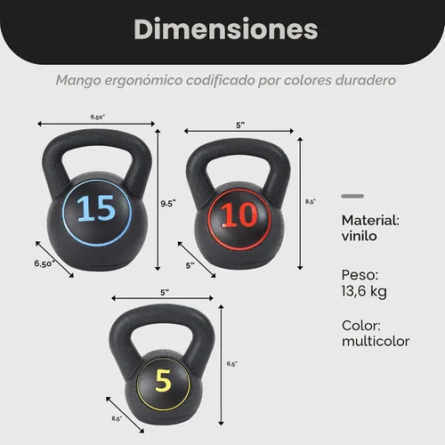 Miniatura 4 de BalanceFrom Juego de pesas rusas de vinilo, opciones de 30/45/50/75 libras, pesas de entrenamiento de fuerza rellenas de cemento con agarre