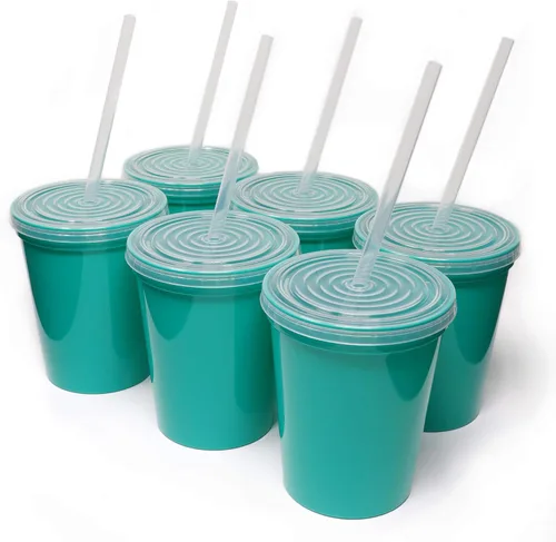 Miniatura 23 de Rolling Sands Vasos de plástico reutilizables para estadios con tapas, paquete de 6, vasos y tapas fabricados en Estados Unidos, incluye 6 popotes