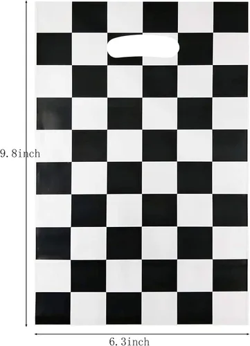 Miniatura 3 de LYT 30 bolsas de regalo de auto de carreras a cuadros en blanco y negro, suministros de fiesta de cumpleaños para niños, bolsas de regalo