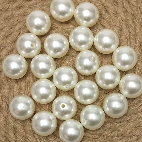 Miniatura 2 de Chenkou Craft 100 cuentas redondas de imitación beige de 0.787 pulgadas con agujero, cuentas sueltas (beige, 0.787 pulgadas)