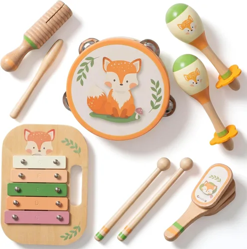 Juego de instrumentos musicales de madera para niños pequeños, instrumentos de percusión de madera natural, juego de regalo de xilófono para niñas y