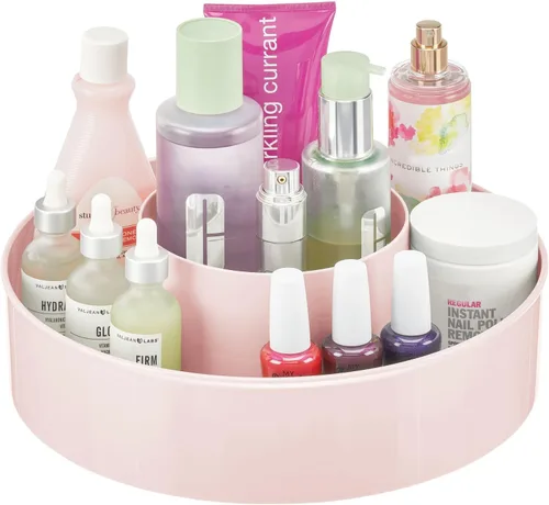 mDesign Bandeja de almacenamiento redonda de plástico Lazy Susan, organizador giratorio para maquillaje, cosméticos, esmalte de uñas, vitaminas,