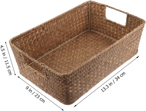 Miniatura 3 de Uonlytech Cesta de almacenamiento de estante, contenedor de paja, contenedor grande, organizador de escritorio, almacenamiento tejido para Café