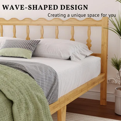 Miniatura 3 de ZIYOO Base de cama individual XL de 14 pulgadas con cabecero y estribo ondulados, no necesita somier, plataforma de fácil montaje con listones