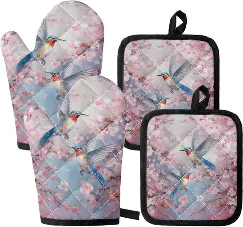 Miniatura 15 de UNICEU Juego de 4 manoplas de horno personalizadas y soportes para ollas, decoración de cocina, guantes protectores personalizados para hornear