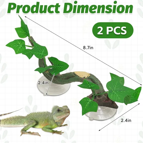 Miniatura 2 de PINVNBY 2 piezas de decoración de plantas de terrario de rama de esquina de reptiles con ventosa de resina para anfibios, lagartos y serpientes