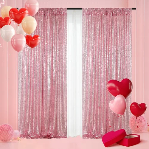 Miniatura 7 de Poise3EHome 2 piezas de 3 pies x 8 pies de cortina de fondo de lentejuelas rosa fucsia, fondo de fotografía con purpurina, secuencia para Navidad
