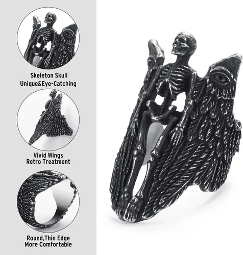 Miniatura 2 de KIRTIJW Anillos de calavera para hombre, de acero inoxidable, gótico, motociclista, punk, cráneo, joyería para hombre, talla 8-13, Acero, Sin