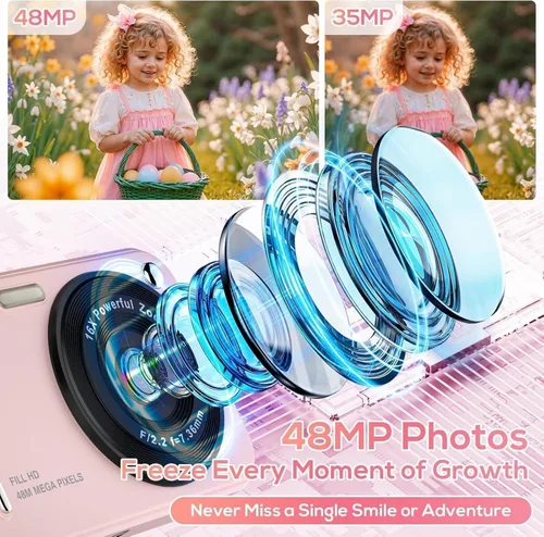 Miniatura 2 de Cámara digital para niños, cámaras digitales de 48 MP FHD 1080P para apuntar y disparar con zoom de 16X, cámaras portátiles compactas