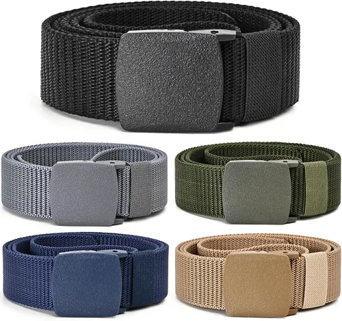 UNGGJKB Cinturones tácticos de nailon para hombre, paquete de 5 cinturones casuales de lona militar para exteriores, cinturones sin metal