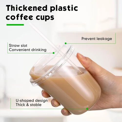 Miniatura 4 de Ziliny 50 juegos de vasos de plástico transparente con tapas y pajitas, vasos desechables para café helado a granel PET para vino, cóctel, batido