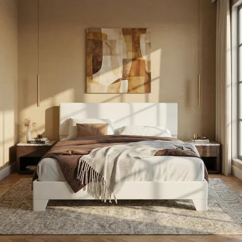 Miniatura 9 de SHA CERLIN Base de cama tamaño King con cabecera ajustable, plataforma tapizada de piel sintética con listones de madera, base de colchón estable