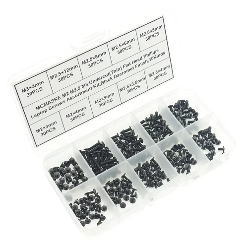 Miniatura 8 de Kit surtido de tornillos Phillips de cabeza plana M2 M2.5 M3 para laptop, acabado negro Dacromet (300)