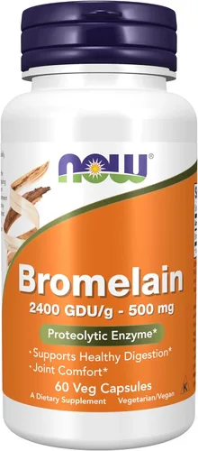 NOW Foods Suplementos, Bromelina (enzima proteolítica natural) 2,400 GDU/g - 500 mg, enzima proteolítica natural*, 60 cápsulas vegetales