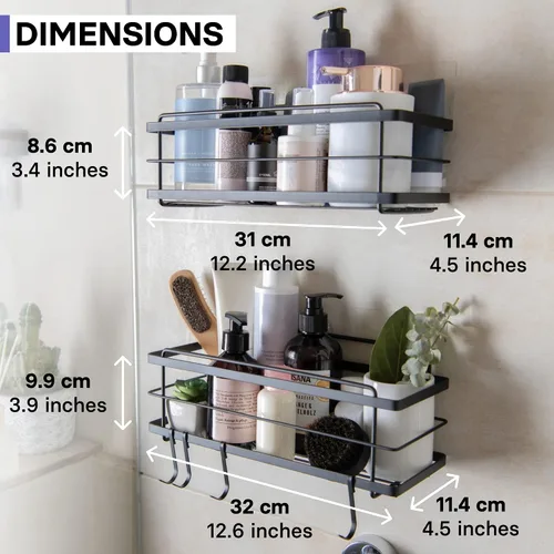 Miniatura 7 de KINCMAX Organizador de ducha de alta calidad, paquete de 2 organizadores de ducha adhesivos, estantes de baño sin taladro, estantes de ducha