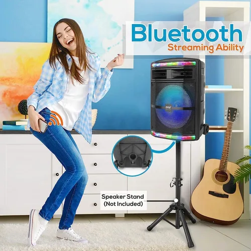 Miniatura 5 de Pyle - Sistema de altavoces PA portátil con Bluetooth - Sistema de altavoces PA portátil de 600W con Bluetooth, batería recargable, luces de fiesta