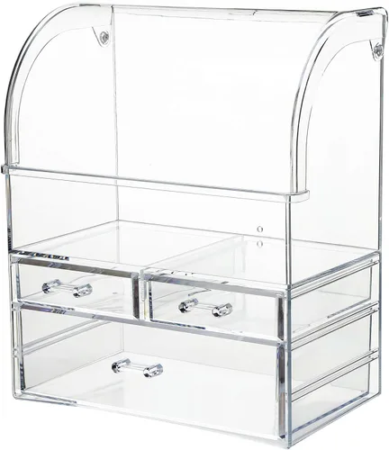 Miniatura 3 de MOOCHI Organizador de maquillaje profesional grande transparente para baño, con cajones, caja de almacenamiento/exhibición