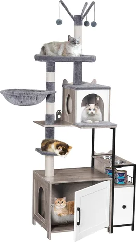 Miniatura 8 de Snughome Árbol para Gatos con Recinto para Caja de Arena, Torre Moderna 3 en 1 para Gatos de Interior, Mueble Oculto para Caja de Arena de 67.32