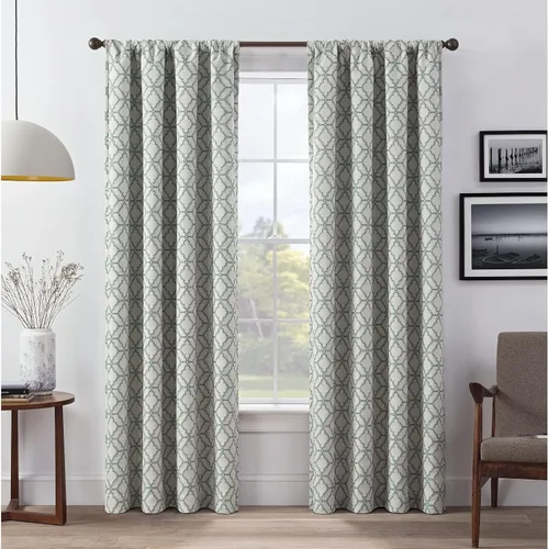 Miniatura 9 de Eclipse Lollie Total Privacy - Cortinas opacas con bolsillo para barra, diseño de enrejado (2 paneles), 52 x 84 pulgadas, color gris