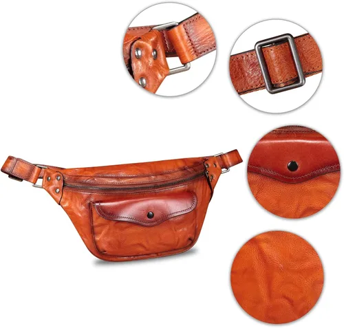 Miniatura 6 de Riñonera de cuero genuino para mujeres y hombres, bolso cruzado de cuero real vintage, bolso cruzado de moda para la cintura